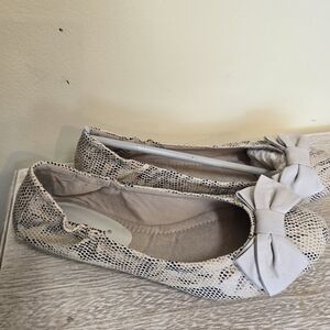 BareTraps Snakeskin Print Flats with Bow